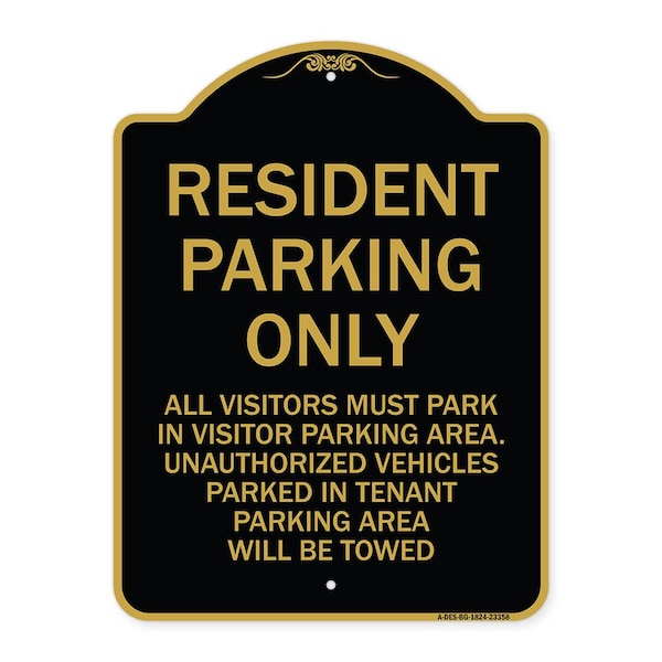 Parking Sign Resident Parking Only, Black & Gold Aluminum Sign, 18" x 24", BG-1824-23358